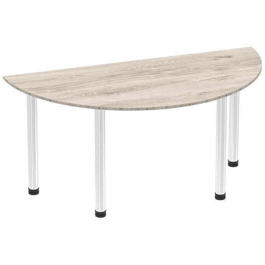 Impulse 1600mm Semi-circular Table, Grey Oak, Chrome Post Leg Easy2Order : I003620