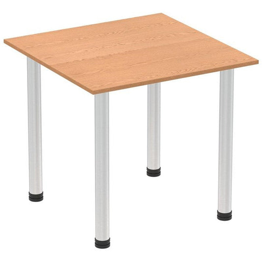 Impulse 800mm Square Table, Oak, Brushed Aluminium Post Leg Easy2Order : I003628