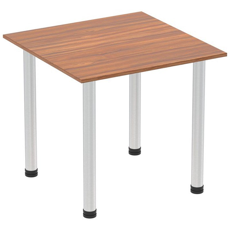 Impulse 800mm Square Table, Walnut, Brushed Aluminium Post Leg Easy2Order : I003629