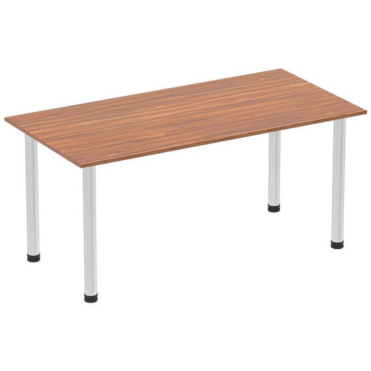 Impulse Rectangular Table, 1600mm, Walnut, Brushed Aluminium Post Leg Easy2Order : I003644