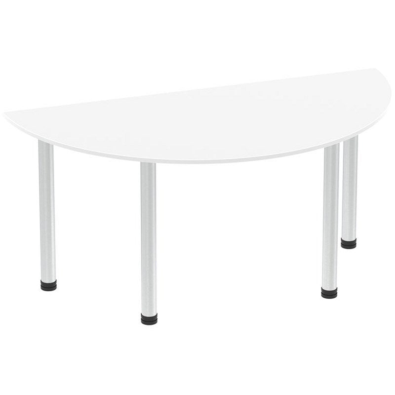 Impulse 1600mm Semi-circular Table, White, Brushed Aluminium Post Leg Easy2Order : I003654