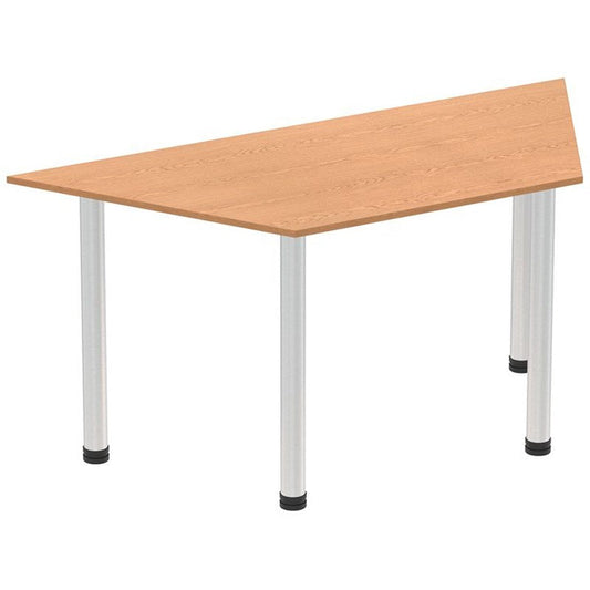 Impulse Trapezoidal Table, 1600mm, Oak, Brushed Aluminium Post Leg Easy2Order : I003655