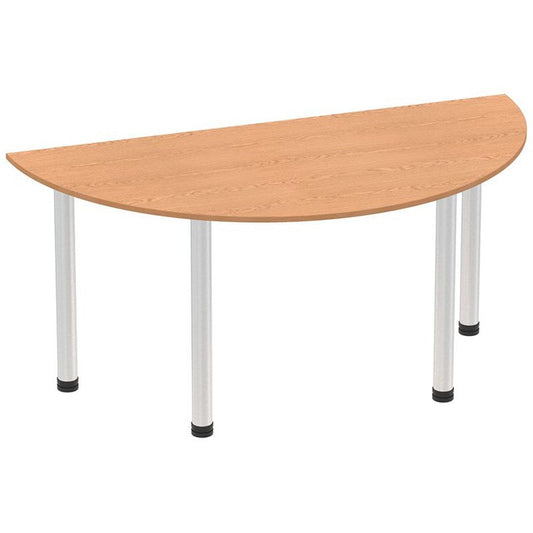 Impulse 1600mm Semi-circular Table, Oak, Brushed Aluminium Post Leg Easy2Order : I003656