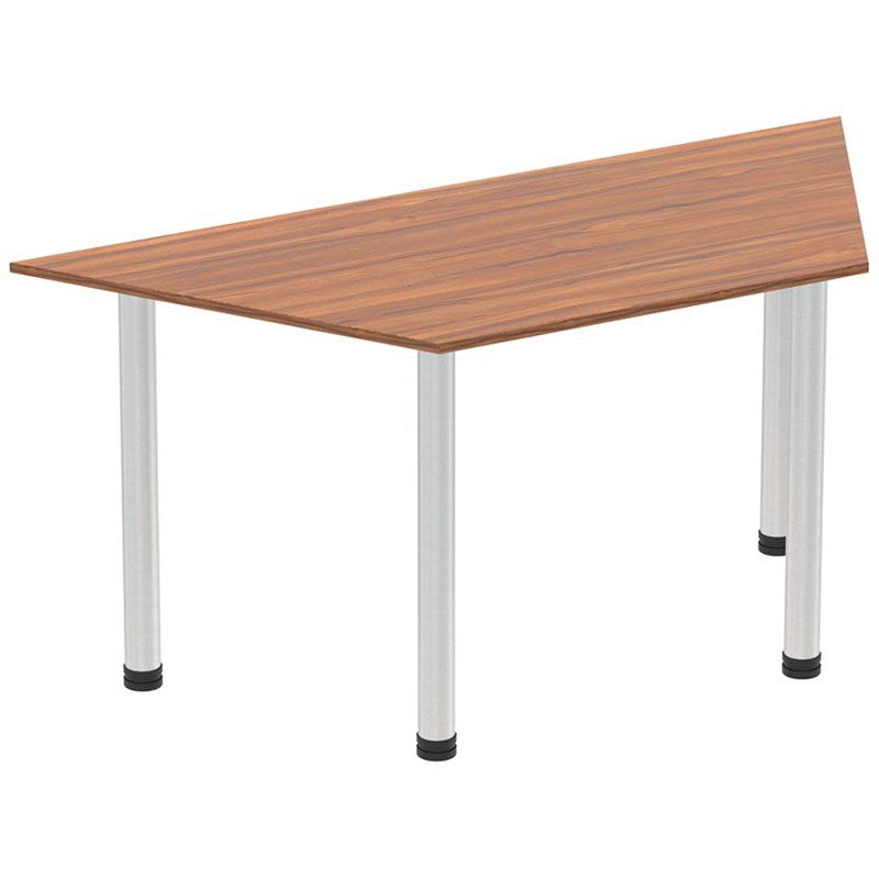 Impulse Trapezoidal Table, 1600mm, Walnut, Brushed Aluminium Post Leg Easy2Order : I003657