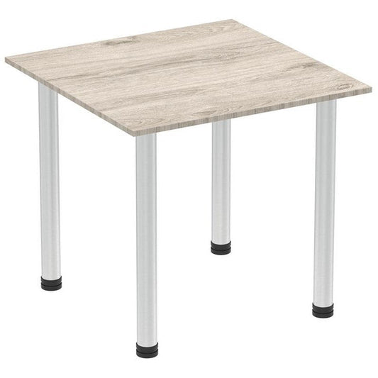 Impulse 800mm Square Table, Grey Oak, Brushed Aluminium Post Leg Easy2Order : I003662