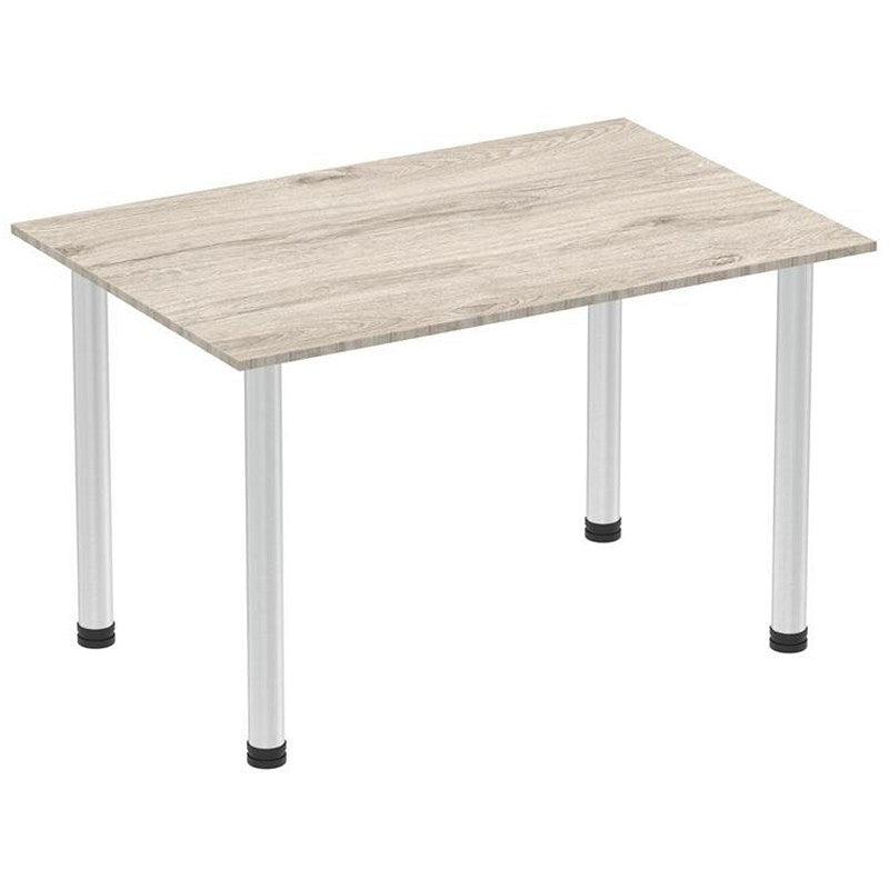 Impulse Rectangular Table, 1200mm, Grey Oak, Brushed Aluminium Post Leg Easy2Order : I003663