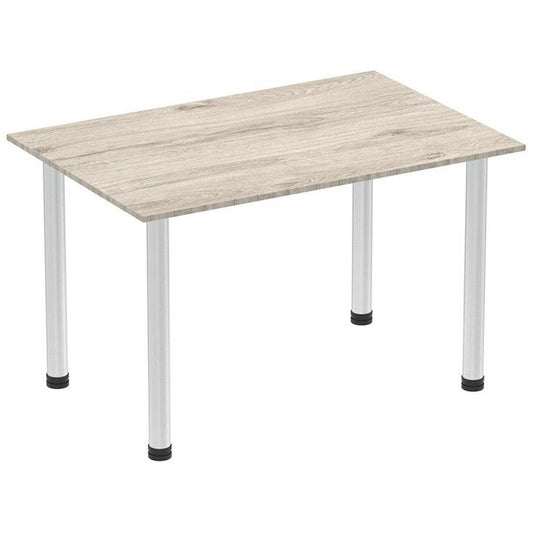 Impulse Rectangular Table, 1200mm, Grey Oak, Brushed Aluminium Post Leg Easy2Order : I003663