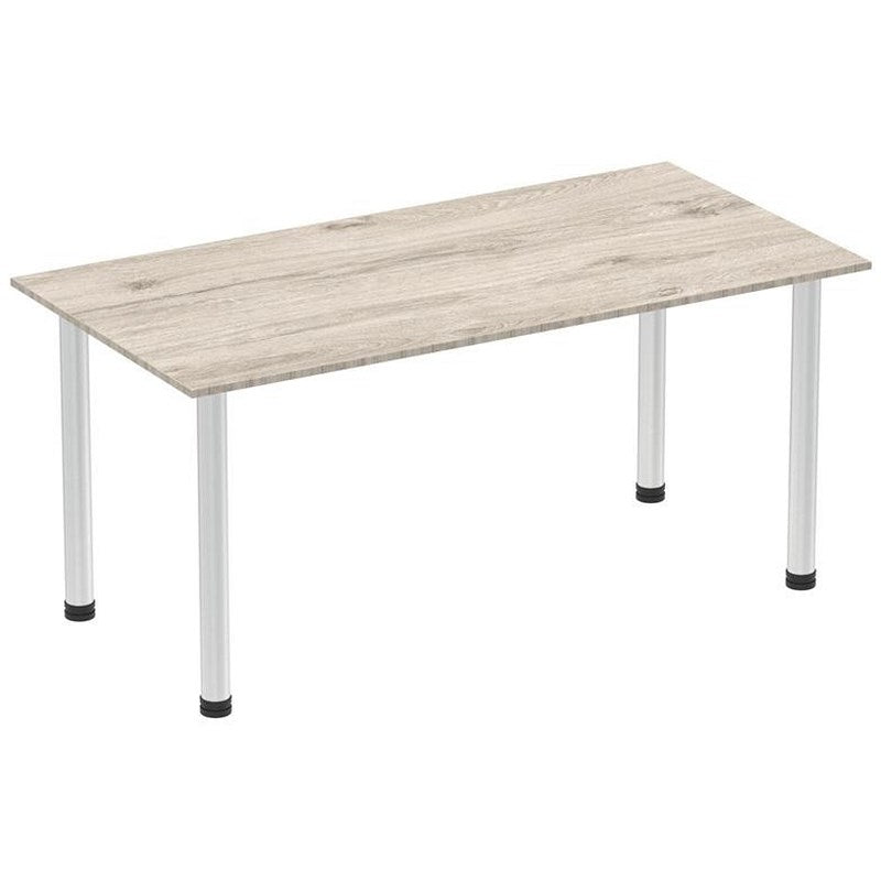 Impulse Rectangular Table, 1600mm, Grey Oak, Brushed Aluminium Post Leg Easy2Order : I003665
