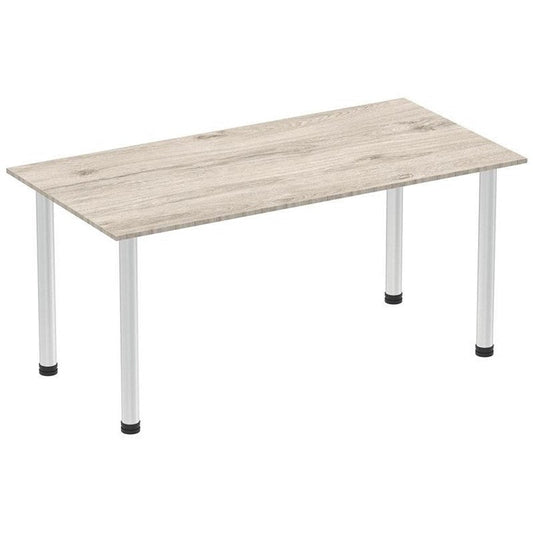 Impulse Rectangular Table, 1600mm, Grey Oak, Brushed Aluminium Post Leg Easy2Order : I003665