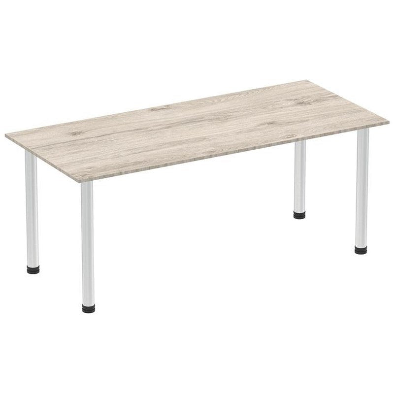 Impulse Rectangular Table, 1800mm, Grey Oak, Brushed Aluminium Post Leg Easy2Order : I003666