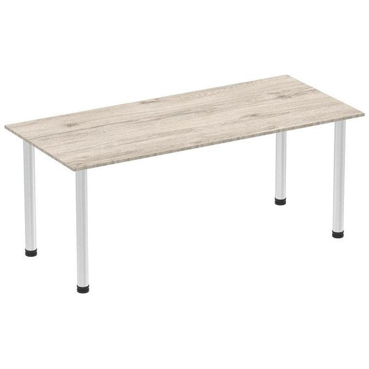 Impulse Rectangular Table, 1800mm, Grey Oak, Brushed Aluminium Post Leg Easy2Order : I003666