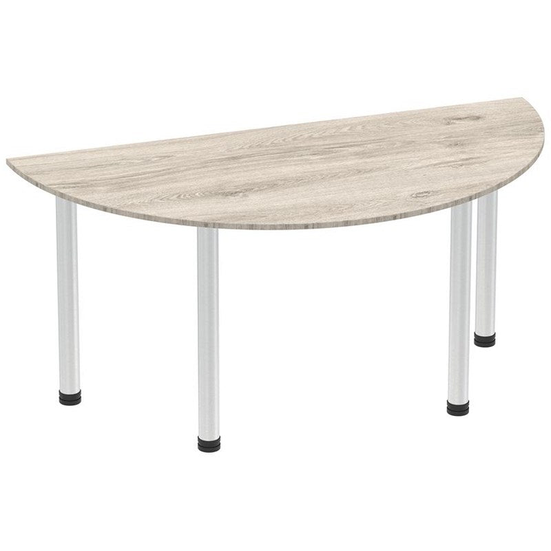 Impulse 1600mm Semi-circular Table, Grey Oak, Brushed Aluminium Post Leg Easy2Order : I003668