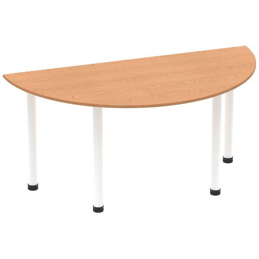 Impulse 1600mm Semi-circular Table, Oak, White Post Leg Easy2Order : I003704