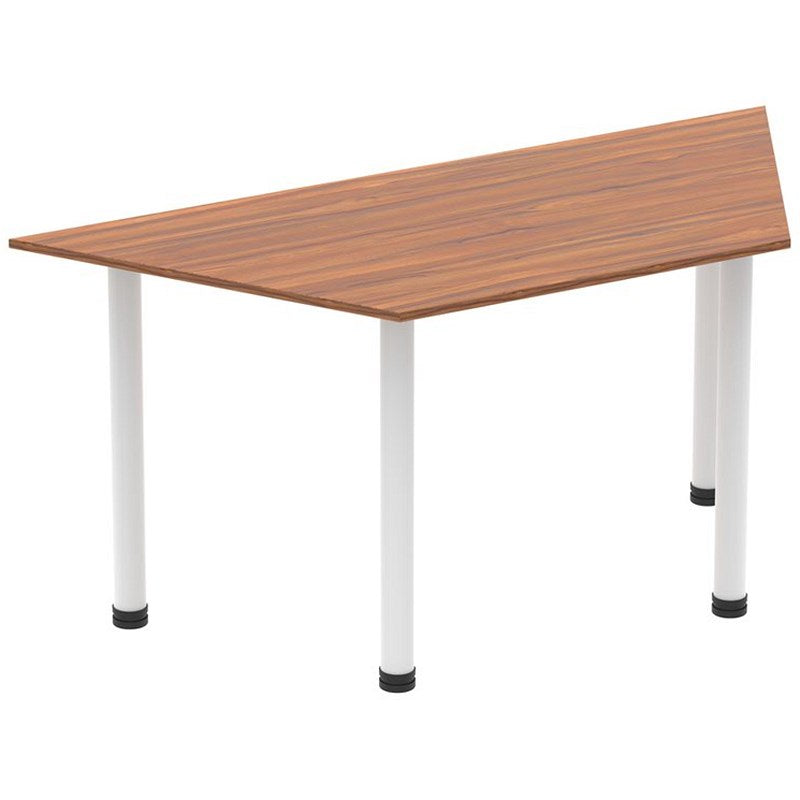 Impulse Trapezoidal Table, 1600mm, Walnut, White Post Leg Easy2Order : I003705