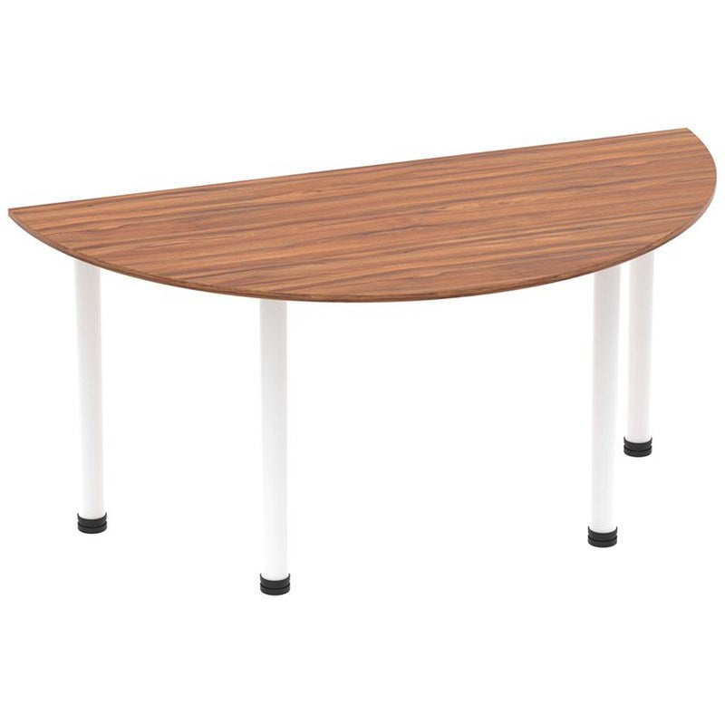 Impulse 1600mm Semi-circular Table, Walnut, White Post Leg Easy2Order : I003706