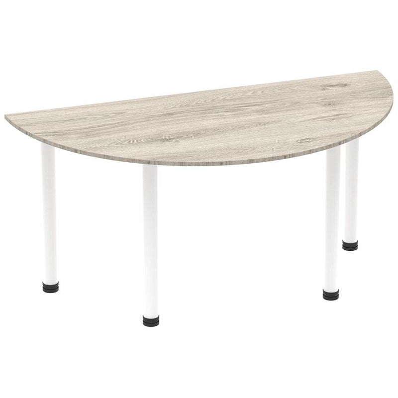 Impulse 1600mm Semi-circular Table, Grey Oak, White Post Leg Easy2Order : I003716