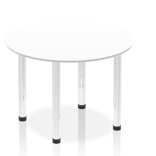 Impulse Circular Table, 1000mm, White, Chrome Post Leg Easy2Order : I003756