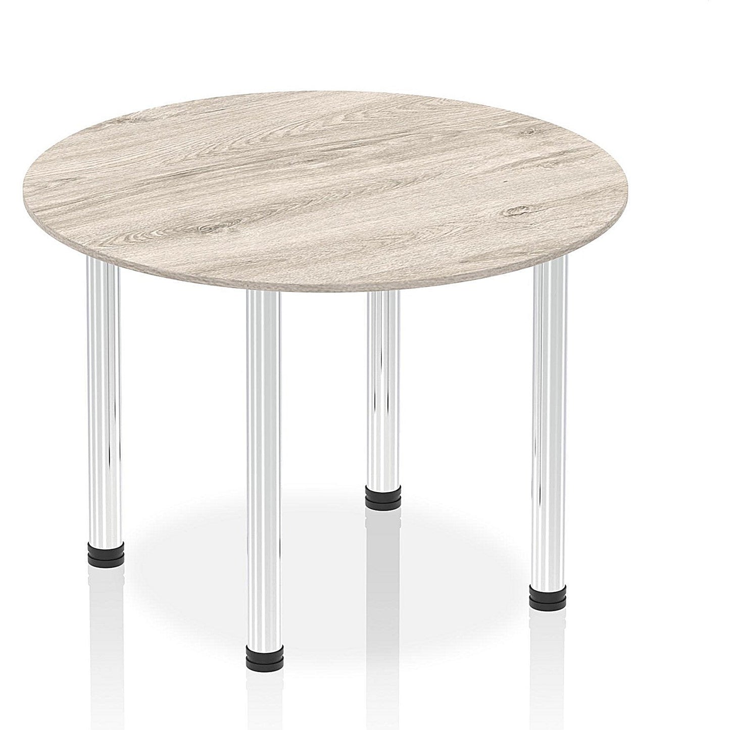 Impulse Circular Table, 1000mm, Grey Oak, Chrome Post Leg Easy2Order : I003758