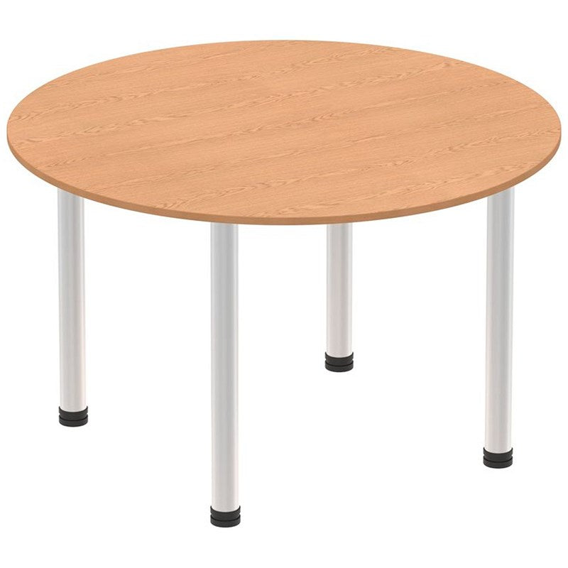 Impulse Circular Table, 1000mm, Oak, Brushed Aluminium Post Leg Easy2Order : I003761