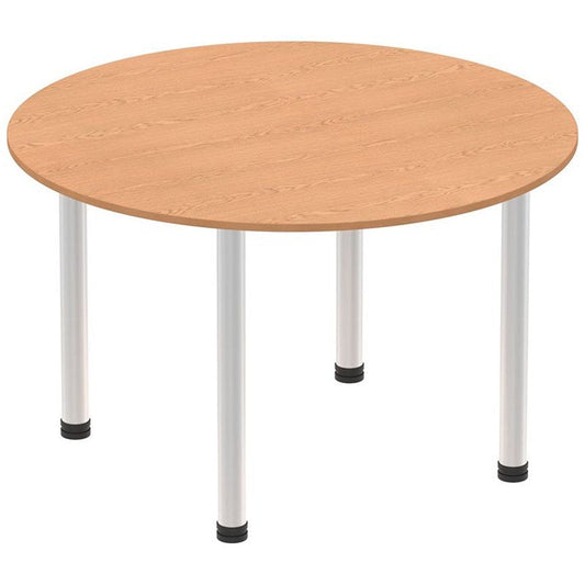 Impulse Circular Table, 1000mm, Oak, Brushed Aluminium Post Leg Easy2Order : I003761
