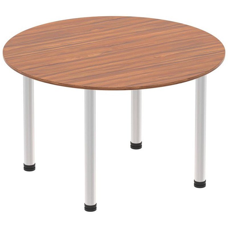 Impulse Circular Table, 1000mm, Walnut, Brushed Aluminium Post Leg Easy2Order : I003763