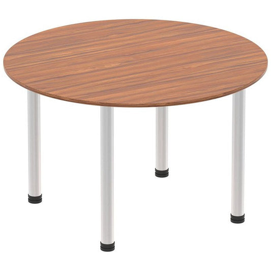 Impulse Circular Table, 1000mm, Walnut, Brushed Aluminium Post Leg Easy2Order : I003763