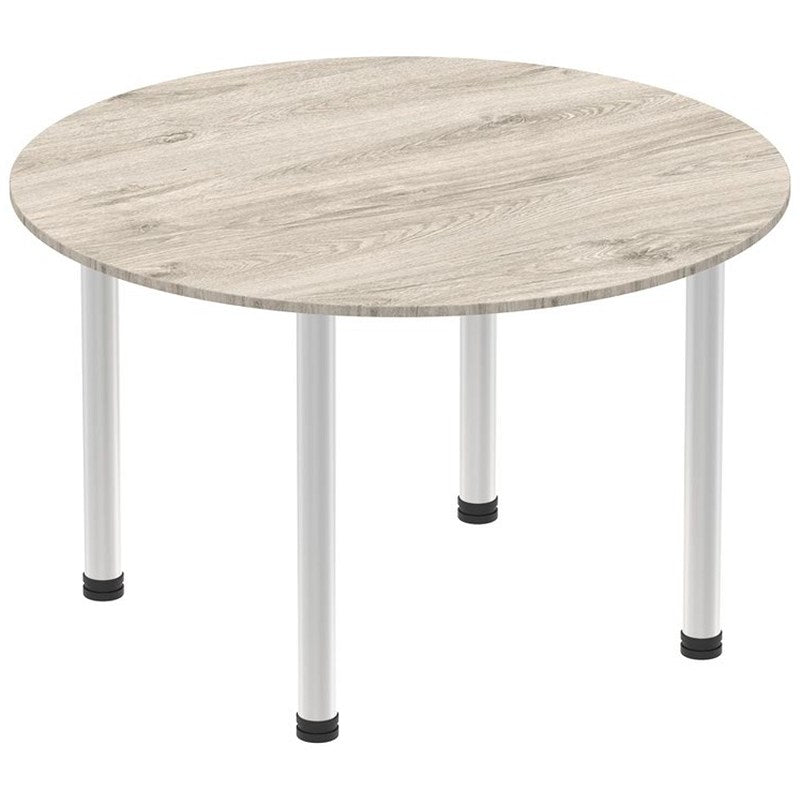 Impulse Circular Table, 1000mm, Grey Oak, Brushed Aluminium Post Leg Easy2Order : I003764