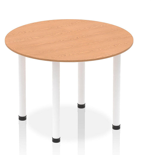Impulse Circular Table, 1000mm, Oak, White Post Leg Easy2Order : I003767