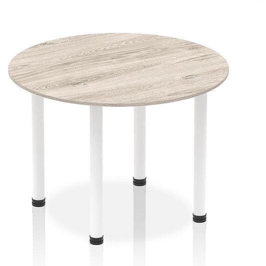 Impulse Circular Table, 1000mm, Grey Oak, White Post Leg Easy2Order : I003770