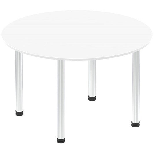 Impulse Circular Table, 1200mm, White, Chrome Post Leg Easy2Order : I003774