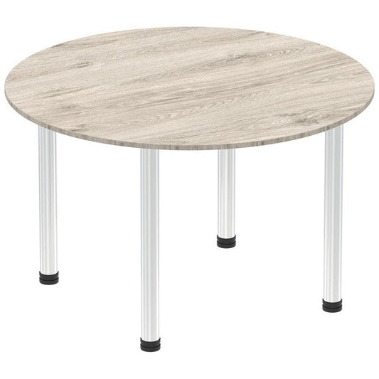 Impulse Circular Table, 1200mm, Grey Oak, Chrome Post Leg Easy2Order : I003776