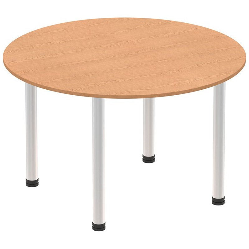 Impulse Circular Table, 1200mm, Oak, Brushed Aluminium Post Leg Easy2Order : I003779