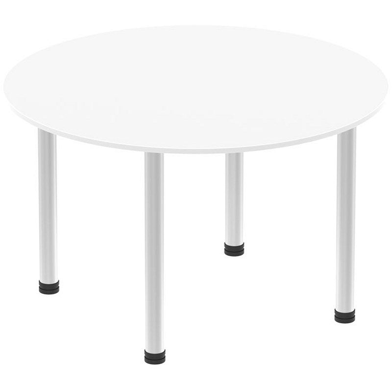 Impulse Circular Table, 1200mm, White, Brushed Aluminium Post Leg Easy2Order : I003780