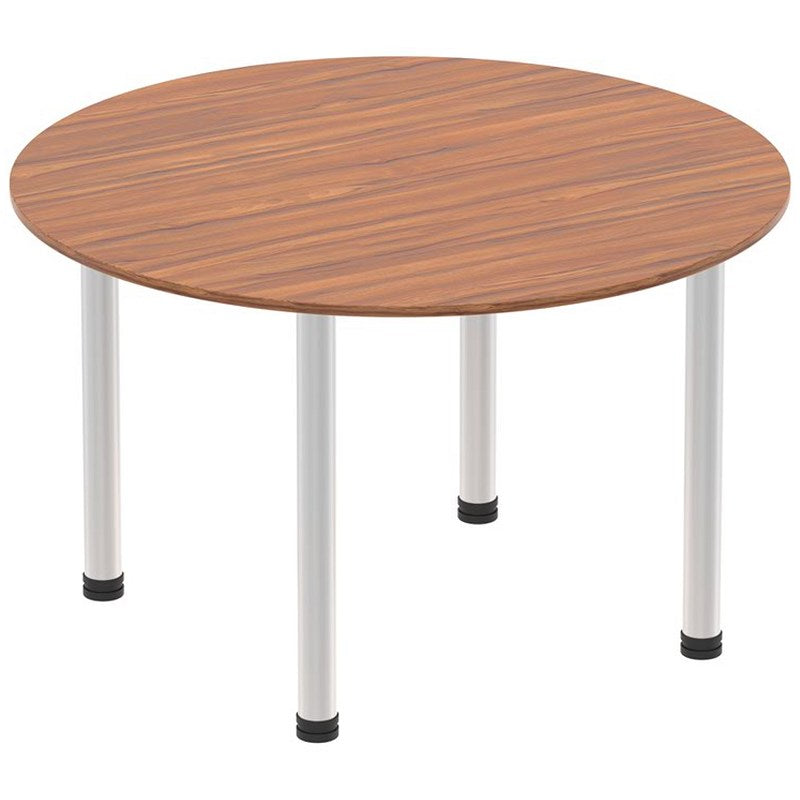 Impulse Circular Table, 1200mm, Walnut, Brushed Aluminium Post Leg Easy2Order : I003781