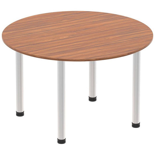 Impulse Circular Table, 1200mm, Walnut, Brushed Aluminium Post Leg Easy2Order : I003781