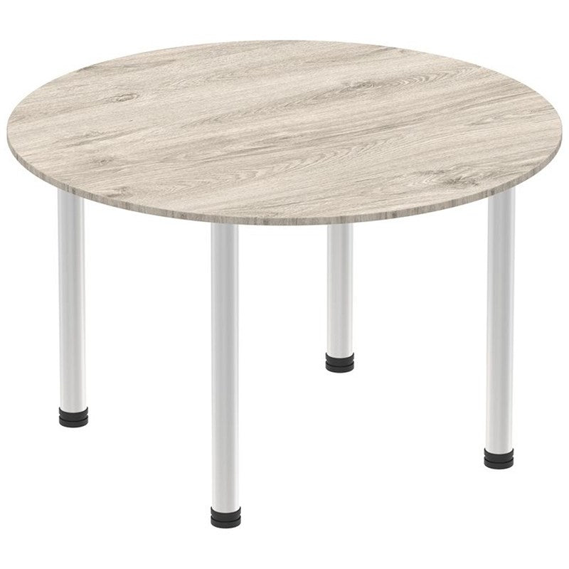 Impulse Circular Table, 1200mm, Grey Oak, Brushed Aluminium Post Leg Easy2Order : I003782