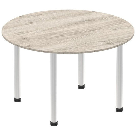 Impulse Circular Table, 1200mm, Grey Oak, Brushed Aluminium Post Leg Easy2Order : I003782