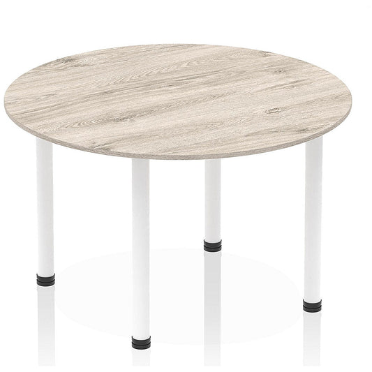 Impulse Circular Table, 1200mm, Grey Oak, White Post Leg Easy2Order : I003788