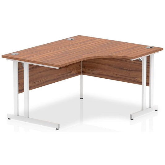 Impulse 1400mm Corner Desk, Right Hand, White Cantilever Leg, Walnut