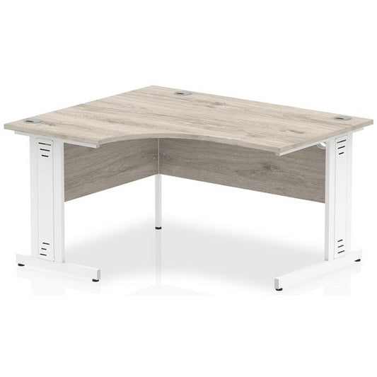 Impulse 1400mm Corner Desk, Left Hand, White Cable Managed Leg, Grey Oak