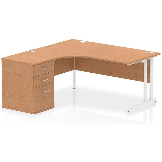 Impulse 1600mm Corner Desk with 600mm Desk High Pedestal, Left Hand, White Cantilever Leg, Oak