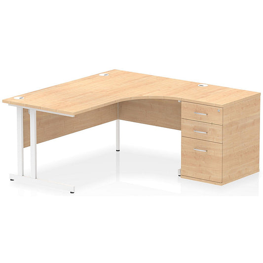 Impulse 1600mm Corner Desk with 600mm Desk High Pedestal, Right Hand, White Cantilever Leg, Maple