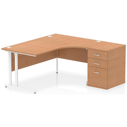 Impulse 1600mm Corner Desk with 600mm Desk High Pedestal, Right Hand, White Cantilever Leg, Oak