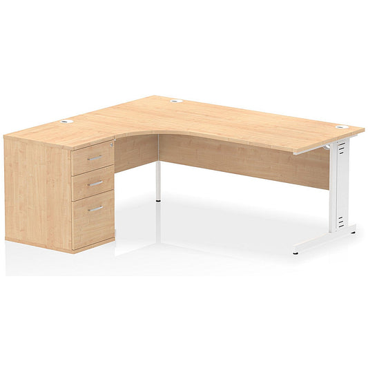 Impulse 1800mm Corner Desk, Left Hand, White Cable Managed Leg, Maple, With 600mm Deep Desk High Pedestal