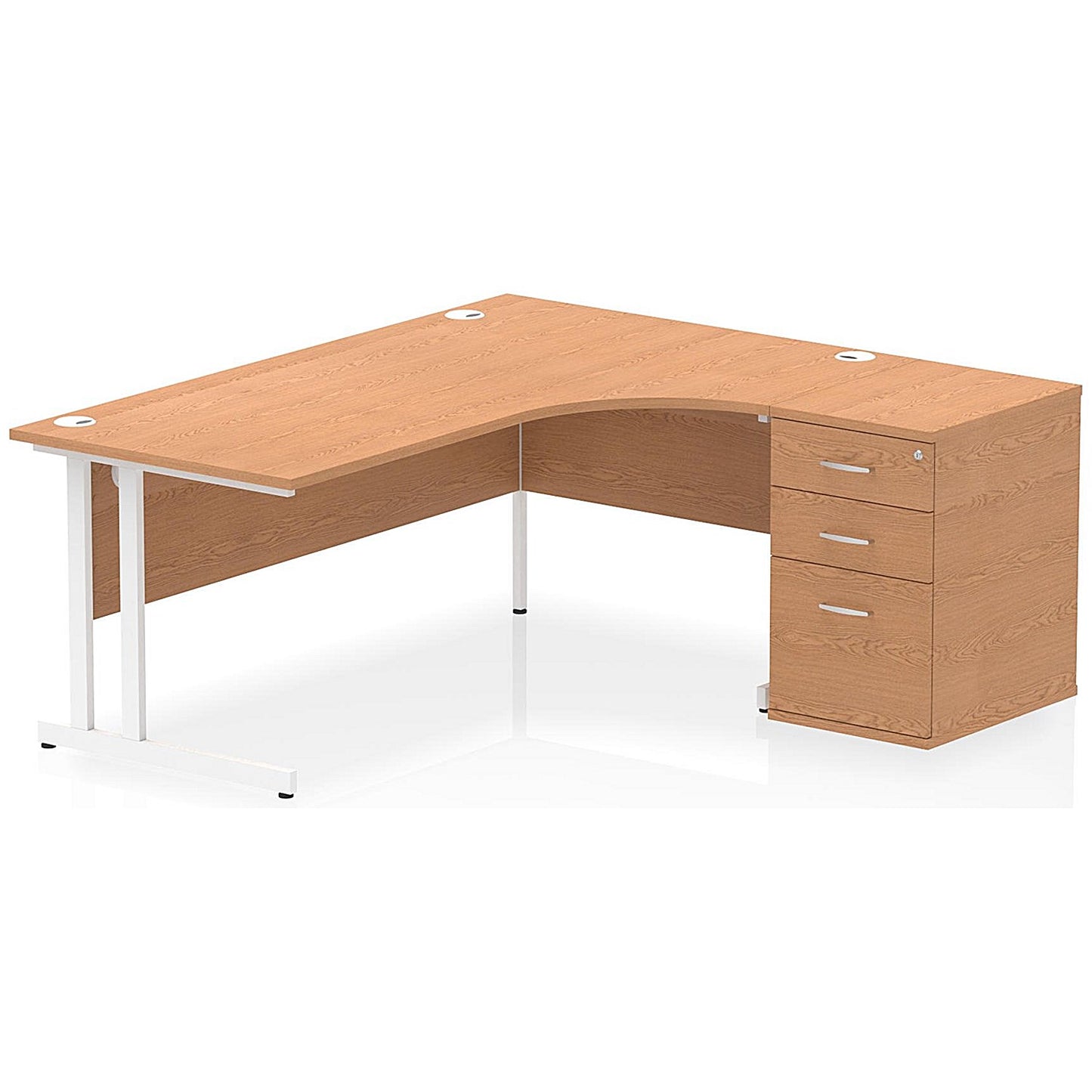 Impulse 1800mm Corner Desk with 600mm Desk High Pedestal, Right Hand, White Cantilever Leg, Oak