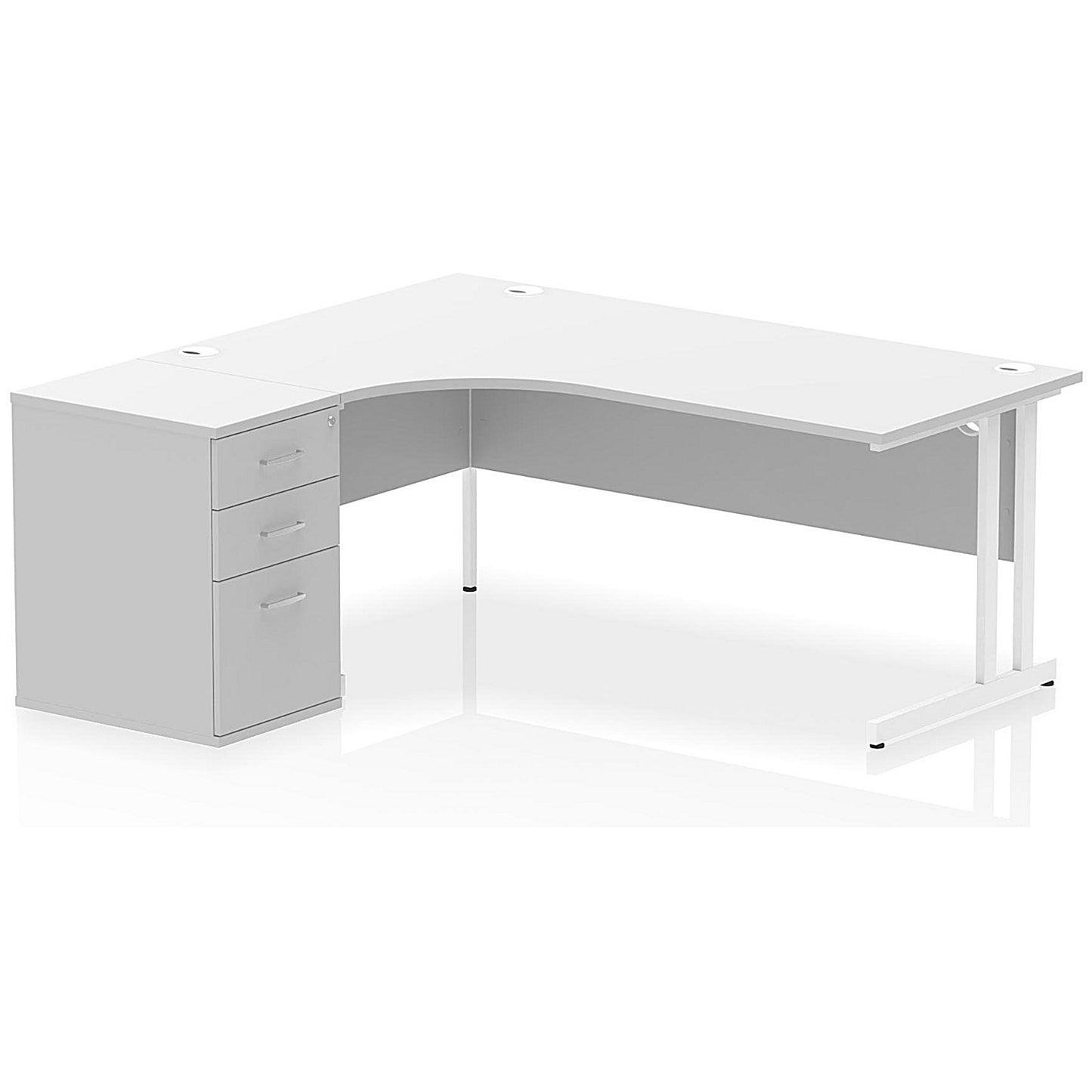 Impulse 1800mm Corner Desk with 600mm Desk High Pedestal, Left Hand, White Cantilever Leg, White