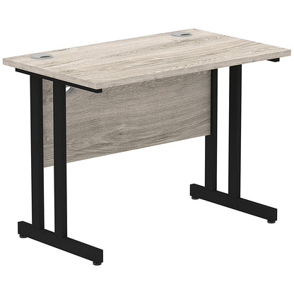 Impulse 1000mm Slim Rectangular Desk, Black Cantilever Leg, Grey Oak