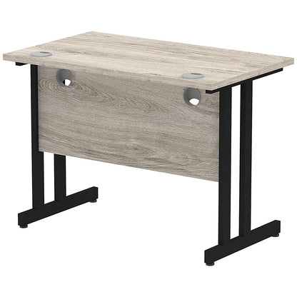 Impulse 1000mm Slim Rectangular Desk, Black Cantilever Leg, Grey Oak