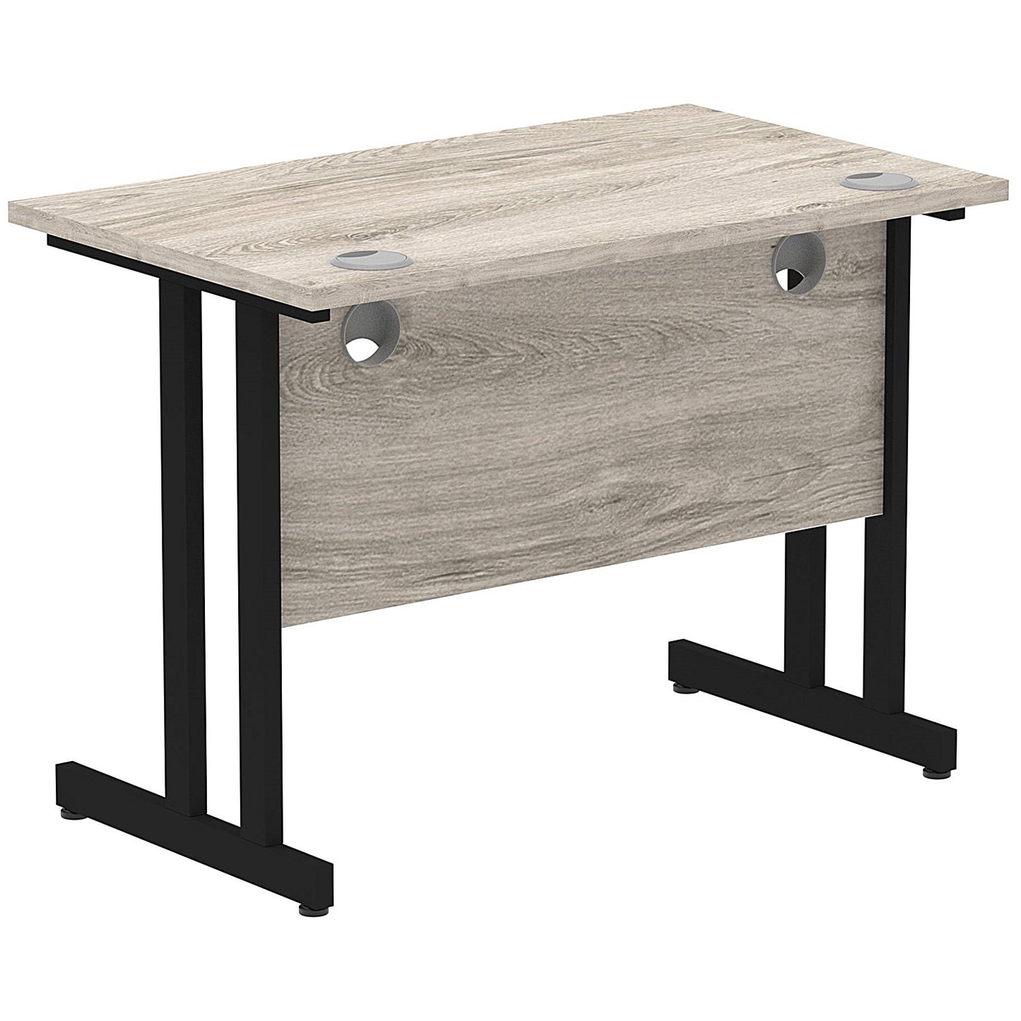 Impulse 1000mm Slim Rectangular Desk, Black Cantilever Leg, Grey Oak
