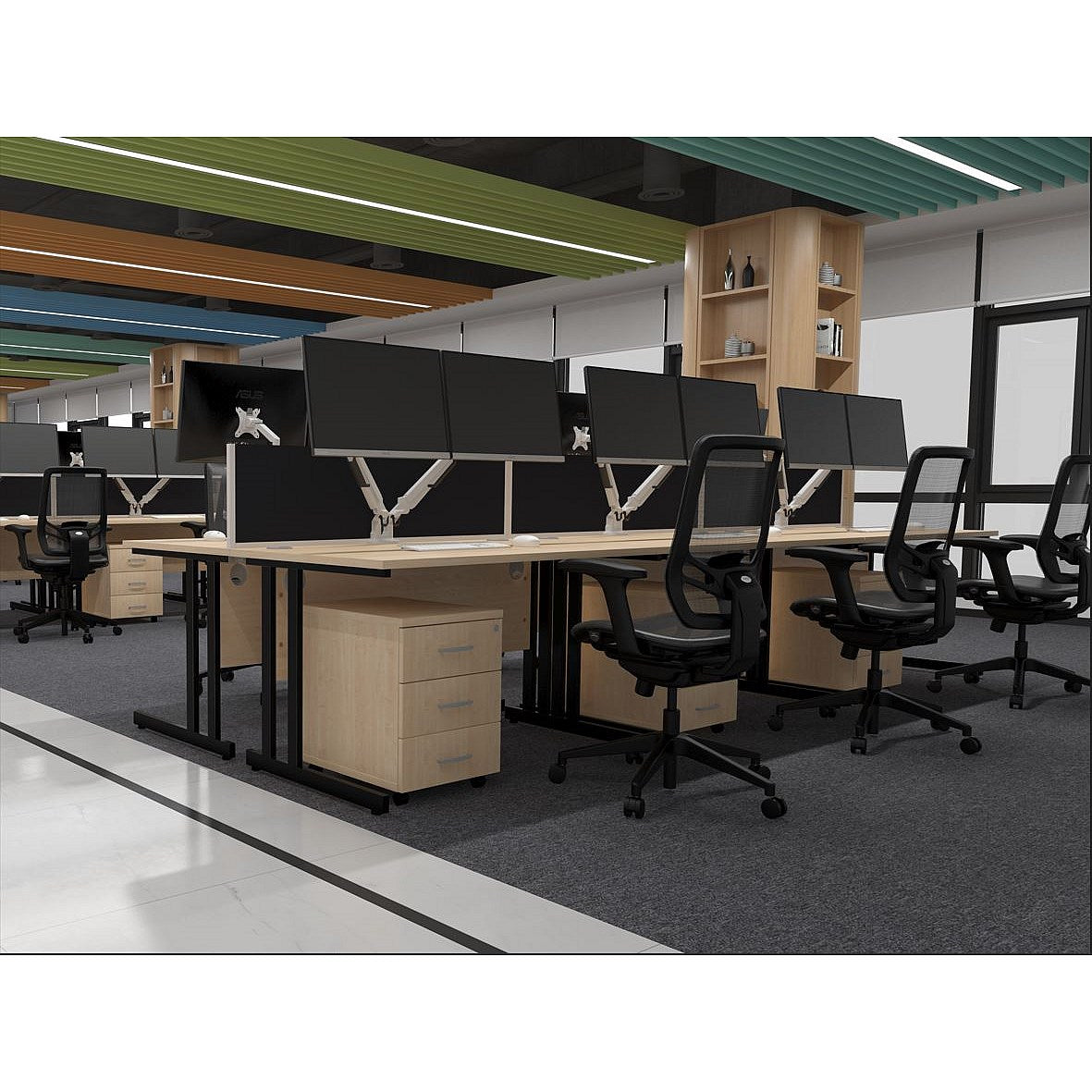 Impulse 1000mm Rectangular Desk, Black Cantilever Leg, Maple